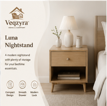 Veqzyra™ Luna Nightstand | Modern Bedroom Storage Cabinet